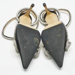 Mach & Mach Black Satin Double Bow Crystal Embellished Ankle Strap Pumps Size 39