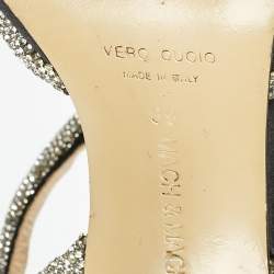 Mach & Mach Black Satin Double Bow Crystal Embellished Ankle Strap Pumps Size 39