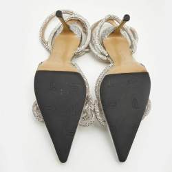 Mach & Mach Silver PVC Crystal Embellished Double Bow Pumps Size 39