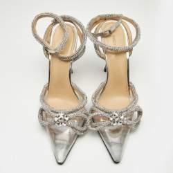 Mach & Mach Silver PVC Crystal Embellished Double Bow Pumps Size 39