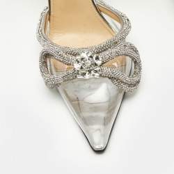Mach & Mach Silver PVC Crystal Embellished Double Bow Pumps Size 39