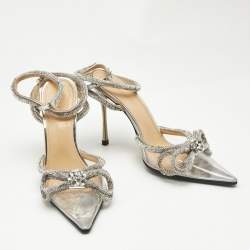 Mach & Mach Silver PVC Crystal Embellished Double Bow Pumps Size 39