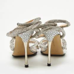 Mach & Mach Silver PVC Crystal Embellished Double Bow Pumps Size 39