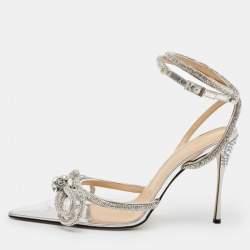 Mach & Mach Silver PVC Crystal Embellished Double Bow Pumps Size 39