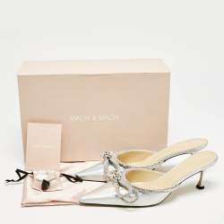 Mach & Mach Silver Iridescent PVC Crystal Embellished Double Bow Mules Size 42