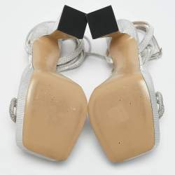 Mach & Mach Silver Leather Double Bow Platform Block Heel Ankle Strap Sandals Size 38