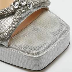 Mach & Mach Silver Leather Double Bow Platform Block Heel Ankle Strap Sandals Size 38