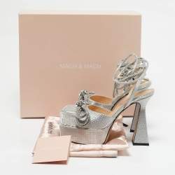 Mach & Mach Silver Leather Double Bow Platform Block Heel Ankle Strap Sandals Size 38