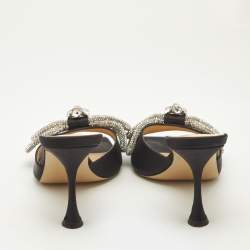 Mach & Mach Black Satin Double Bow Crystals Slide Sandals Size 36.5