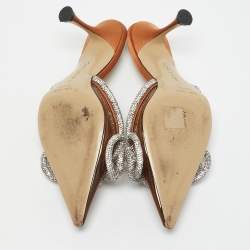 Mach & Mach Brown PVC Crystal Embellished Double Bow Mules Size 37