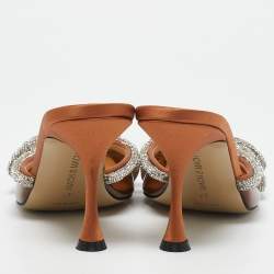 Mach & Mach Brown PVC Crystal Embellished Double Bow Mules Size 37