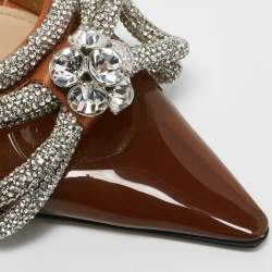 Mach & Mach Brown PVC Crystal Embellished Double Bow Mules Size 37