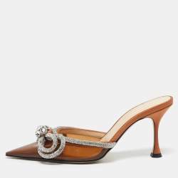 Mach & Mach Brown PVC Crystal Embellished Double Bow Mules Size 37