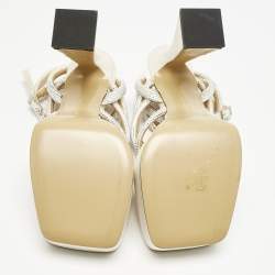 Pre Owned Mach & Mach White Satin Sydney Embellished Platform Sandals Size 38.5