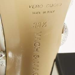 Pre Owned Mach & Mach White Satin Sydney Embellished Platform Sandals Size 38.5