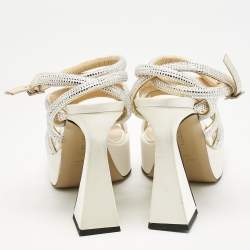 Pre Owned Mach & Mach White Satin Sydney Embellished Platform Sandals Size 38.5