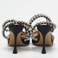 Mach & Mach Black Satin Heart Crystal Embellished Audrey Pumps Size 39