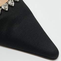 Mach & Mach Black Satin Heart Crystal Embellished Audrey Pumps Size 39