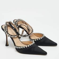 Mach & Mach Black Satin Heart Crystal Embellished Audrey Pumps Size 39