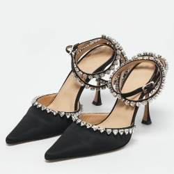 Mach & Mach Black Satin Heart Crystal Embellished Audrey Pumps Size 39