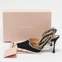Mach & Mach Black Satin Heart Crystal Embellished Audrey Pumps Size 39