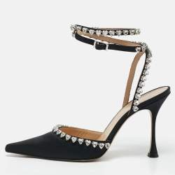 Mach & Mach Black Satin Heart Crystal Embellished Audrey Pumps Size 39