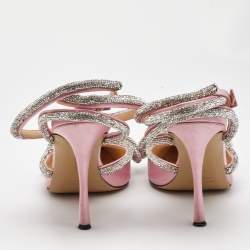 مملوكة مسبقًا حذاء كعب عالي ماتش أند ماتش ساتان وردي فاتح / فضي مزدوج القوس مرصع كريستال مقاس 38.5