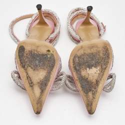 مملوكة مسبقًا حذاء كعب عالي ماتش أند ماتش ساتان وردي فاتح / فضي مزدوج القوس مرصع كريستال مقاس 38.5