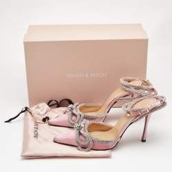 مملوكة مسبقًا حذاء كعب عالي ماتش أند ماتش ساتان وردي فاتح / فضي مزدوج القوس مرصع كريستال مقاس 38.5