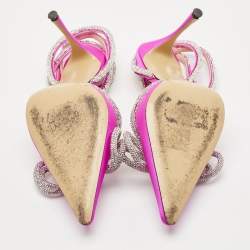 Mach & Mach Fuchsia Satin Double Bow Crystal Embellished Pumps Size 41
