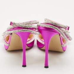 Mach & Mach Fuchsia Satin Double Bow Crystal Embellished Pumps Size 41