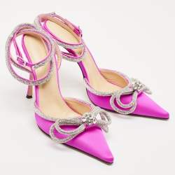 Mach & Mach Fuchsia Satin Double Bow Crystal Embellished Pumps Size 41