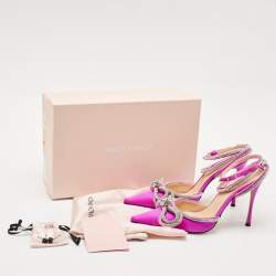 Mach & Mach Fuchsia Satin Double Bow Crystal Embellished Pumps Size 41