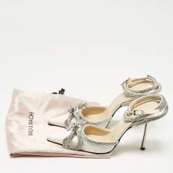 مملوكة مسبقًا حذاء كعب عالي ماتش أند ماتش ساتان وردي فاتح / فضي مزدوج القوس مرصع كريستال مقاس 38.5