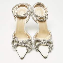 مملوكة مسبقًا حذاء كعب عالي ماتش أند ماتش ساتان وردي فاتح / فضي مزدوج القوس مرصع كريستال مقاس 38.5
