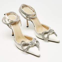 مملوكة مسبقًا حذاء كعب عالي ماتش أند ماتش ساتان وردي فاتح / فضي مزدوج القوس مرصع كريستال مقاس 38.5