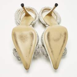 مملوكة مسبقًا حذاء كعب عالي ماتش أند ماتش ساتان وردي فاتح / فضي مزدوج القوس مرصع كريستال مقاس 38.5