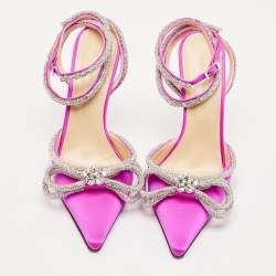 مملوكة مسبقًا Mach & Mach Fuchsia Satin Double Bow Crystal Embellished Pumps Size 38