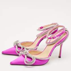 مملوكة مسبقًا Mach & Mach Fuchsia Satin Double Bow Crystal Embellished Pumps Size 38