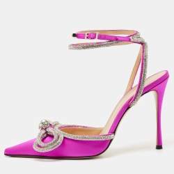 مملوكة مسبقًا Mach & Mach Fuchsia Satin Double Bow Crystal Embellished Pumps Size 38