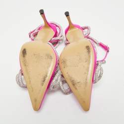 مملوكة مسبقًا Mach & Mach Fuchsia Satin Double Bow Crystal Embellished Pumps Size 38