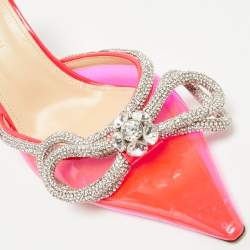 Pre Owned Mach & Mach Pink PVC Crystal Embellished Bow Mule Slides Size 39