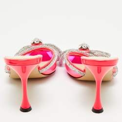 Pre Owned Mach & Mach Pink PVC Crystal Embellished Bow Mule Slides Size 39