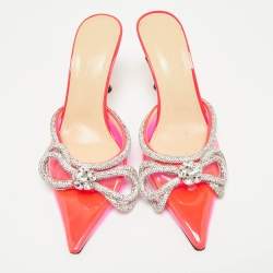 Pre Owned Mach & Mach Pink PVC Crystal Embellished Bow Mule Slides Size 39