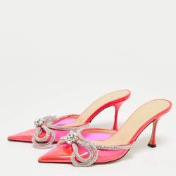 Pre Owned Mach & Mach Pink PVC Crystal Embellished Bow Mule Slides Size 39