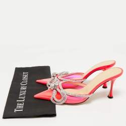 Pre Owned Mach & Mach Pink PVC Crystal Embellished Bow Mule Slides Size 39