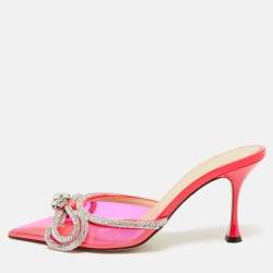Pre Owned Mach & Mach Pink PVC Crystal Embellished Bow Mule Slides Size 39