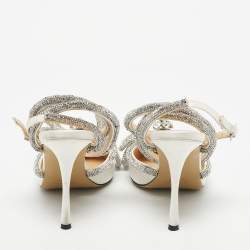 Pre Owned Mach & Mach White Satin Double Bow Crystal Embellished Pumps Size 38