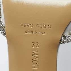 Pre Owned Mach & Mach White Satin Double Bow Crystal Embellished Pumps Size 38