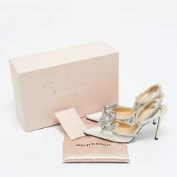 Pre Owned Mach & Mach White Satin Double Bow Crystal Embellished Pumps Size 38